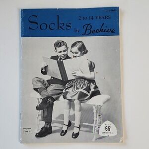 VTG BEEHIVE Socks Knitting Pattern Book Series 68 PATONS 1950 Kids 2‎ - 14 Ankle